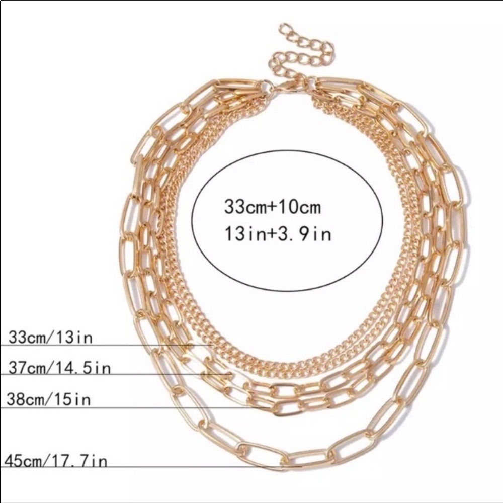 18K GOLD MULTI LAYERED CHAIN PUNK CHOKER NECKLACE - Picture 5 of 5
